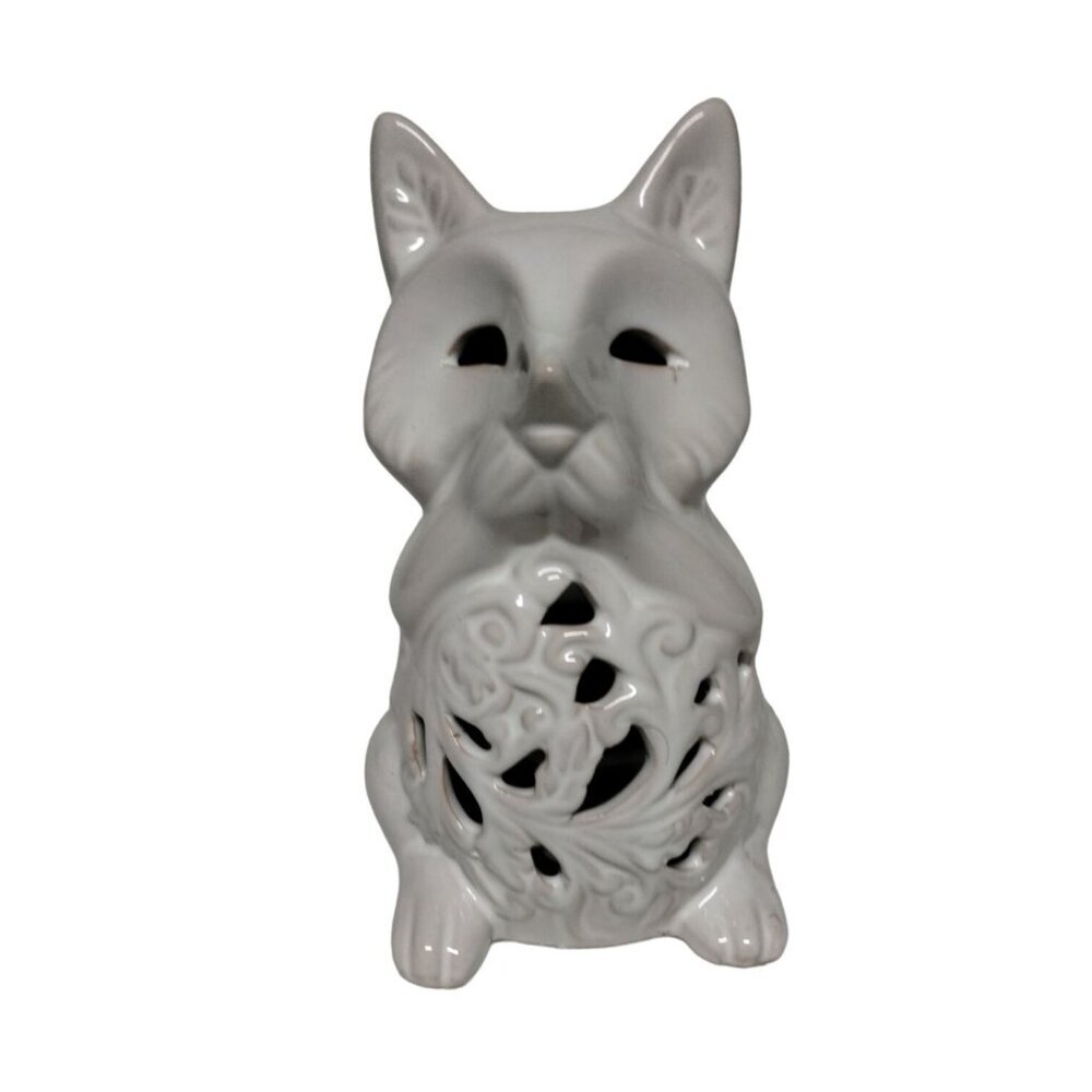 Ceramic Cat Candle Holder, Decorative Cutout‎ Accent, Home Decor, Gray